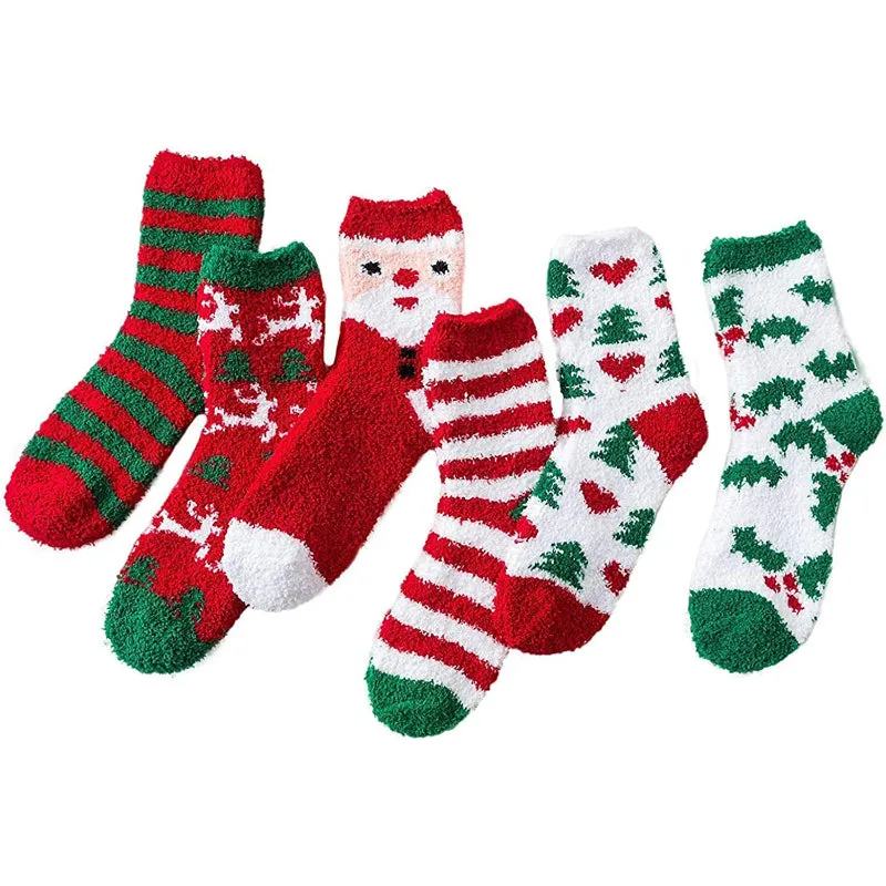 Pack Of 6 Fuzzy Warm Slipper Socks Women Super Soft Microfiber Cozy Sleeping Socks
