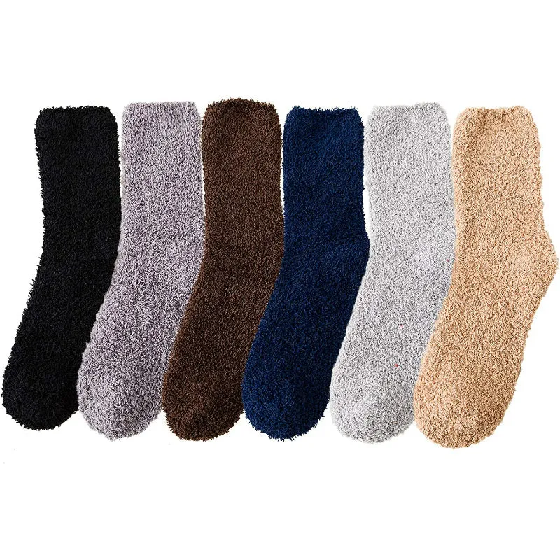 Pack Of 6 Fuzzy Warm Slipper Socks Women Super Soft Microfiber Cozy Sleeping Socks