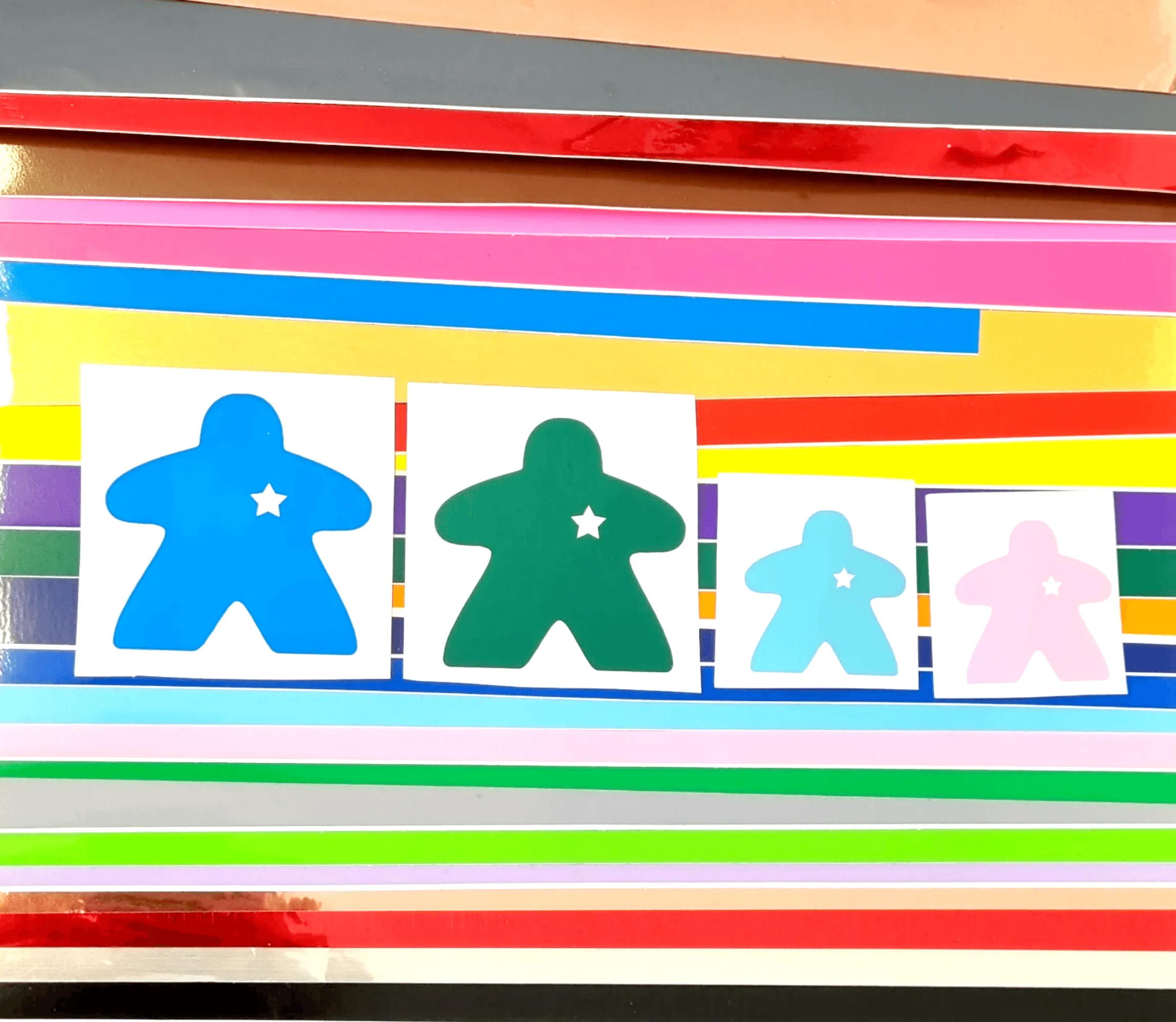 set of 5 iron on MEEPLE FAMILY STICKERS in a variety of colours
