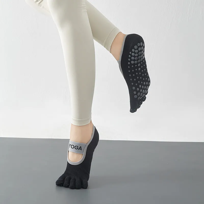 Yoga Socks Five Toe Split Towel Bottom Backless Boat Socks Anti-slip Fitness Pilates Solid Sox Women No Show Socks