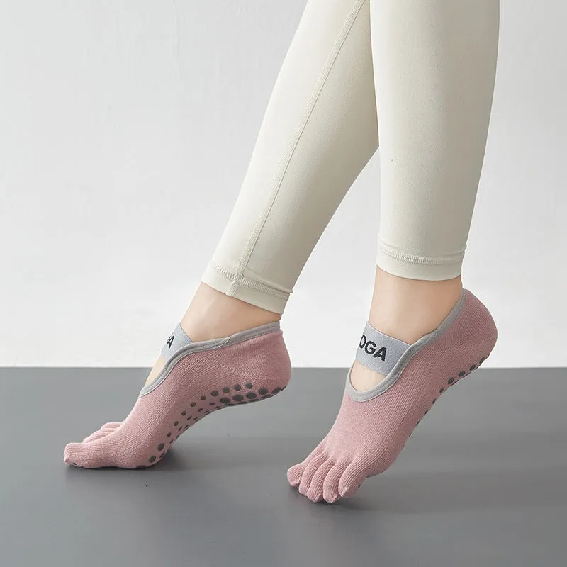 Yoga Socks Five Toe Split Towel Bottom Backless Boat Socks Anti-slip Fitness Pilates Solid Sox Women No Show Socks
