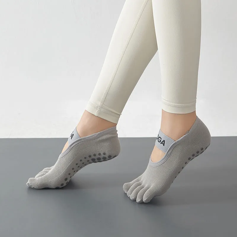 Yoga Socks Five Toe Split Towel Bottom Backless Boat Socks Anti-slip Fitness Pilates Solid Sox Women No Show Socks