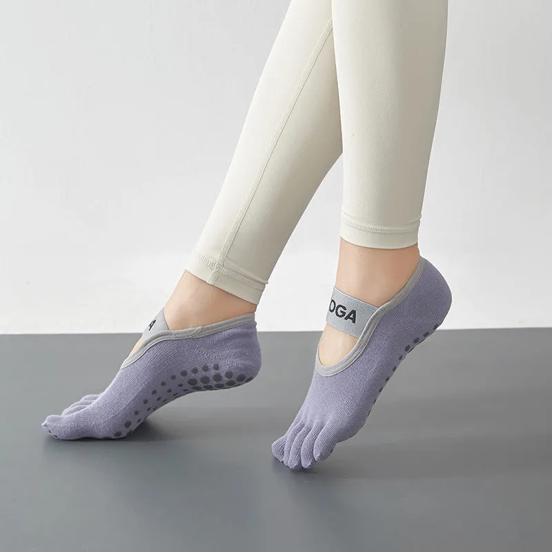 Yoga Socks Five Toe Split Towel Bottom Backless Boat Socks Anti-slip Fitness Pilates Solid Sox Women No Show Socks