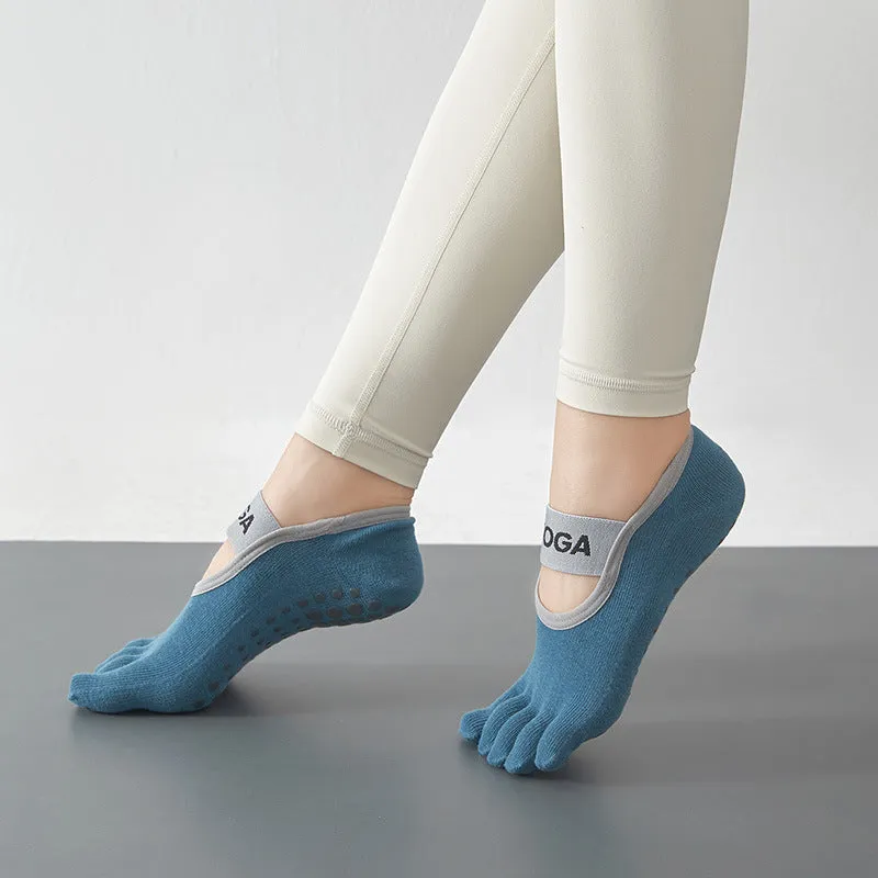 Yoga Socks Five Toe Split Towel Bottom Backless Boat Socks Anti-slip Fitness Pilates Solid Sox Women No Show Socks